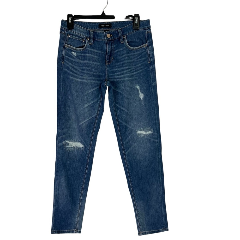 White House Black Market Women’s Blue Jeans Sz 2 Girlfriend Distressed Rip/Torn